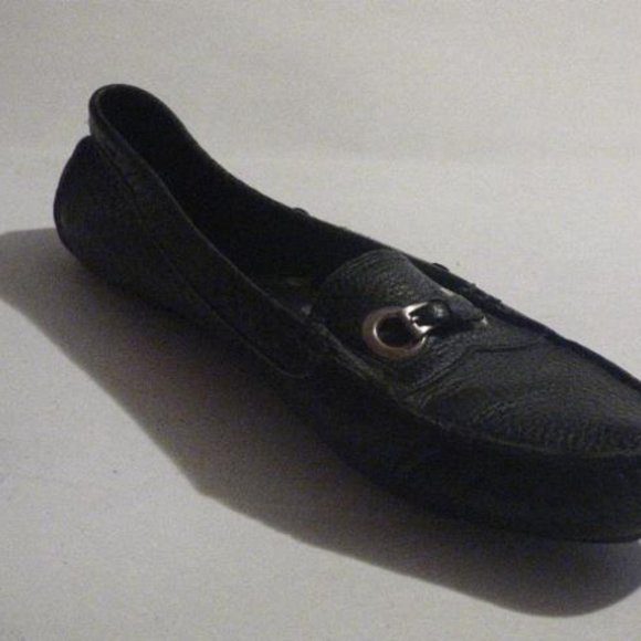 Prada Vintage Black Textured Leather Squared Toe Designer Flats - Picture 8 of 12